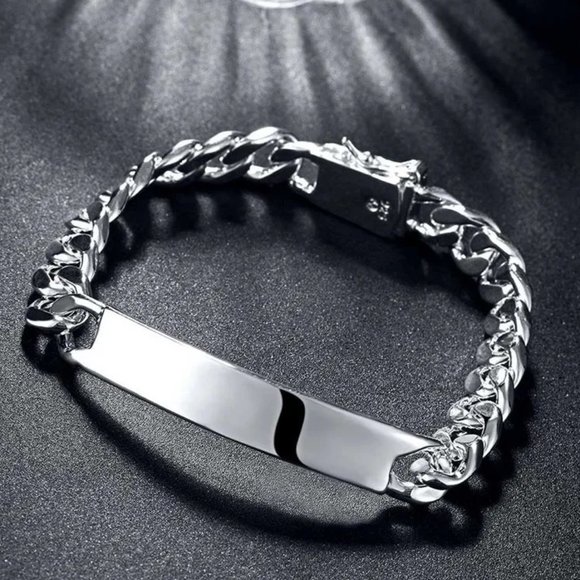 Awesome Men's Large 10mm Wide ID Bracelet Stamped .925 Solid Sterling Silver